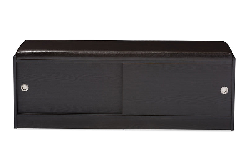 Baxton Studio Clevedon Modern and Contemporary Dark Brown Wood Entryway Storage Cushioned Bench Shoe Rack Cabinet Organizer