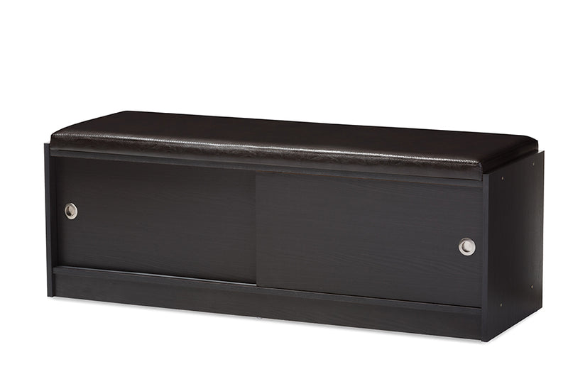 Baxton Studio Clevedon Modern and Contemporary Dark Brown Wood Entryway Storage Cushioned Bench Shoe Rack Cabinet Organizer