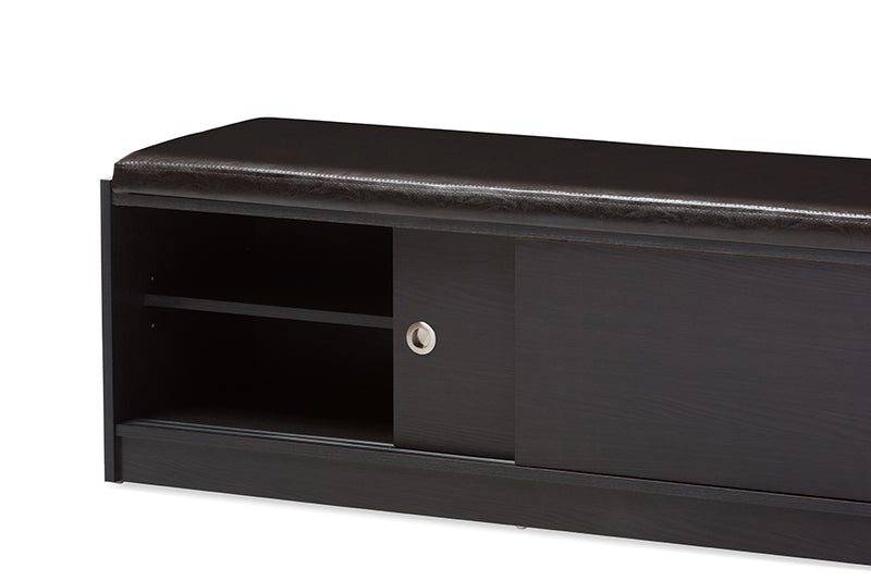 Baxton Studio Clevedon Modern and Contemporary Dark Brown Wood Entryway Storage Cushioned Bench Shoe Rack Cabinet Organizer