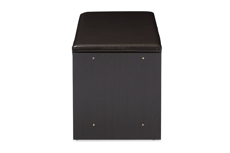 Baxton Studio Clevedon Modern and Contemporary Dark Brown Wood Entryway Storage Cushioned Bench Shoe Rack Cabinet Organizer
