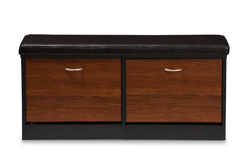 Baxton Studio Foley Modern and Contemporary 2-tone Dark Brown and Oak Finishing Entryway Storage Cushioned Bench Shoe Rack Cabinet Organizer
