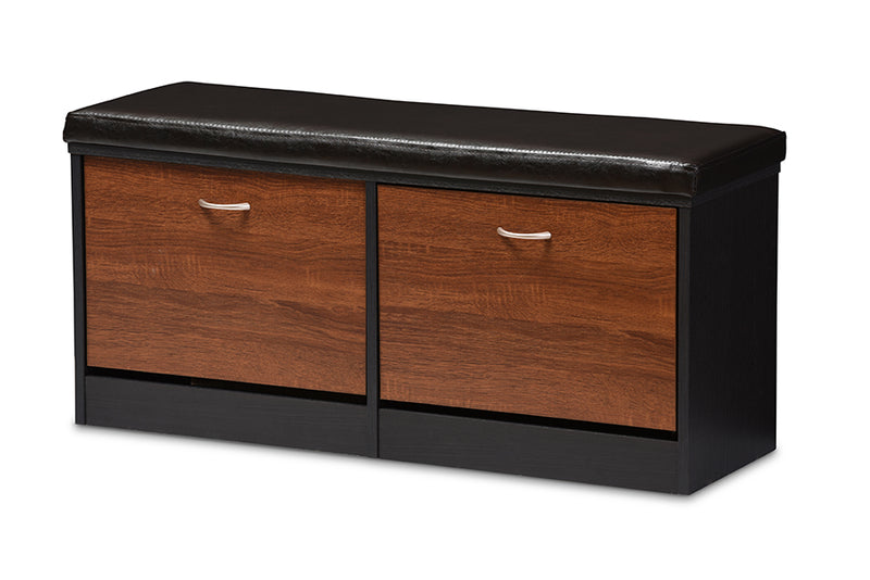 Baxton Studio Foley Modern and Contemporary 2-tone Dark Brown and Oak Finishing Entryway Storage Cushioned Bench Shoe Rack Cabinet Organizer