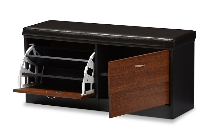 Baxton Studio Foley Modern and Contemporary 2-tone Dark Brown and Oak Finishing Entryway Storage Cushioned Bench Shoe Rack Cabinet Organizer