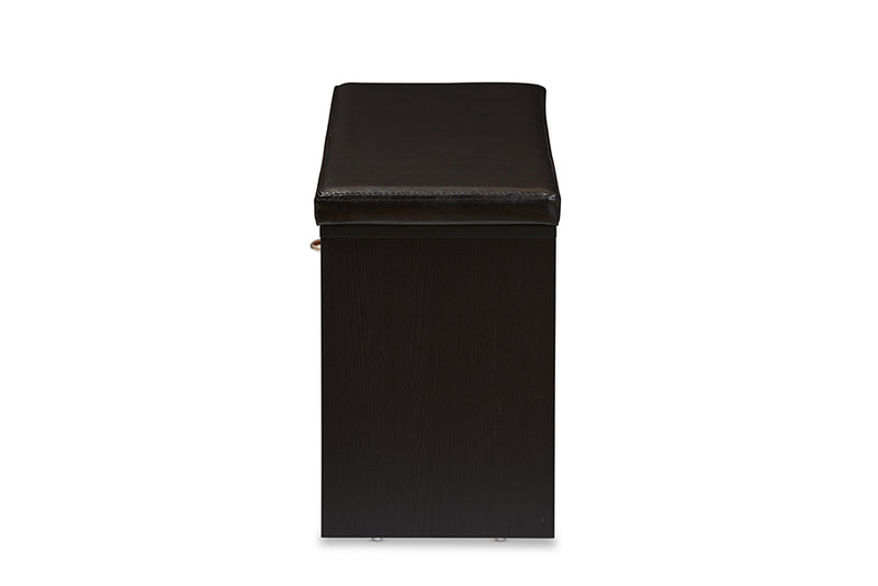 Baxton Studio Foley Modern and Contemporary 2-tone Dark Brown and Oak Finishing Entryway Storage Cushioned Bench Shoe Rack Cabinet Organizer