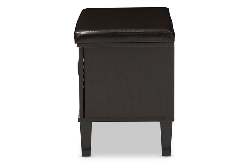 Baxton Studio Sheffield Modern and Contemporary 2-door Dark Brown Wood Entryway Storage Cushioned Bench Shoe Rack Cabinet Organizer