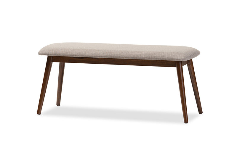 Baxton Studio Flora Mid-Century Modern Light Grey Fabric and "Oak" Medium Brown Finishing Wood Dining Bench