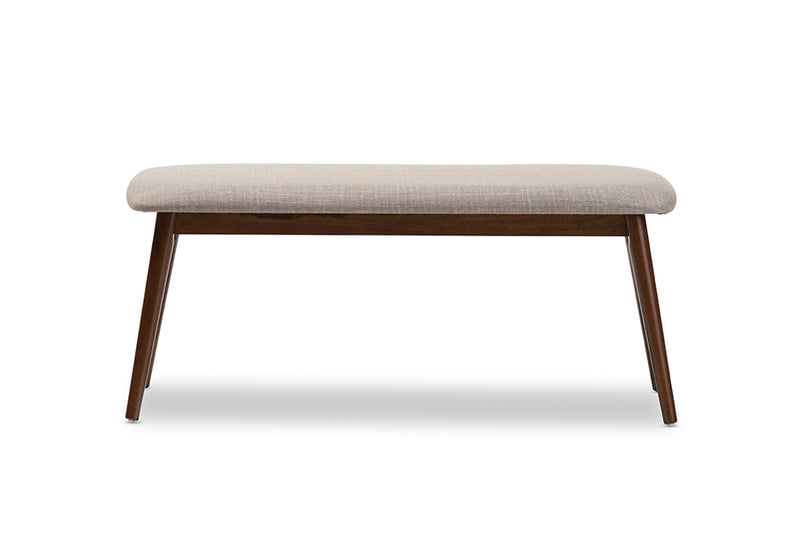 Baxton Studio Flora Mid-Century Modern Light Grey Fabric and "Oak" Medium Brown Finishing Wood Dining Bench