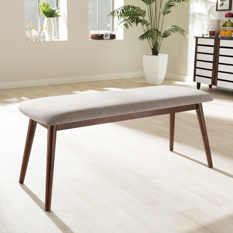 Baxton Studio Flora Mid-Century Modern Light Grey Fabric and "Oak" Medium Brown Finishing Wood Dining Bench
