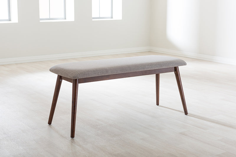 Baxton Studio Flora Mid-Century Modern Light Grey Fabric and "Oak" Medium Brown Finishing Wood Dining Bench