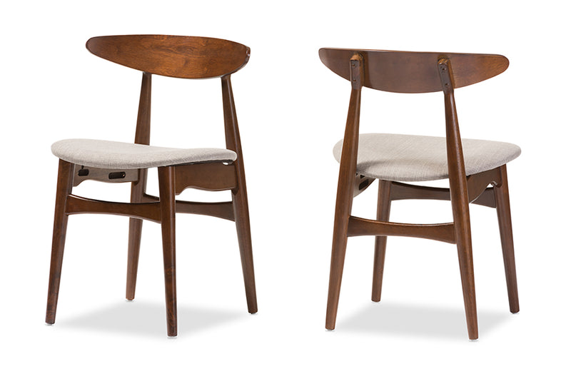 Baxton Studio Flora Mid-Century Modern Light Grey Fabric and "Oak" Medium Brown Finishing Wood Dining Chair