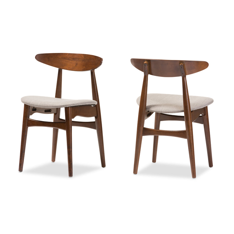 Baxton Studio Flora Mid-Century Modern Light Grey Fabric and "Oak" Medium Brown Finishing Wood Dining Chair