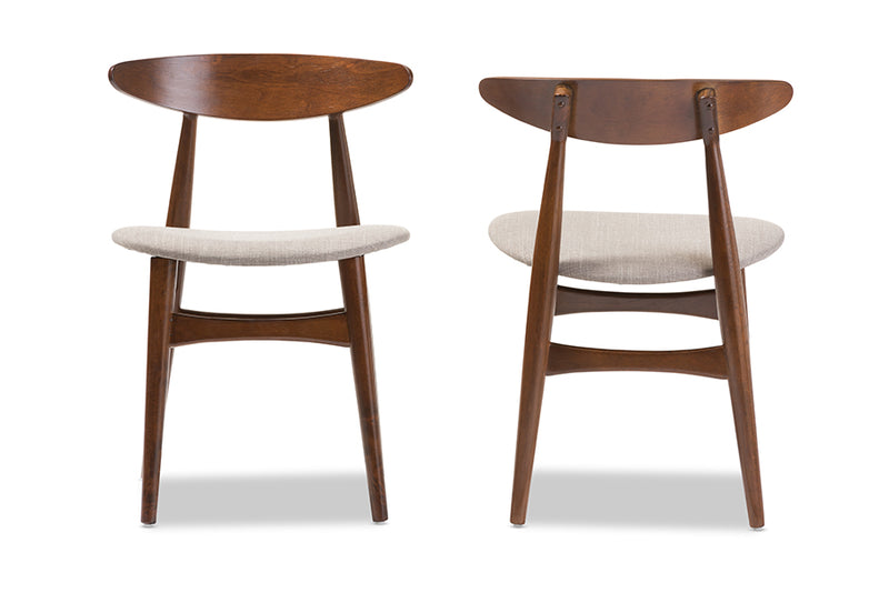 Baxton Studio Flora Mid-Century Modern Light Grey Fabric and "Oak" Medium Brown Finishing Wood Dining Chair