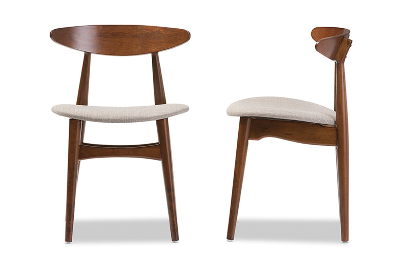 Baxton Studio Flora Mid-Century Modern Light Grey Fabric and "Oak" Medium Brown Finishing Wood Dining Chair