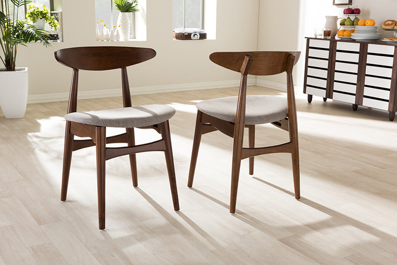 Baxton Studio Flora Mid-Century Modern Light Grey Fabric and "Oak" Medium Brown Finishing Wood Dining Chair