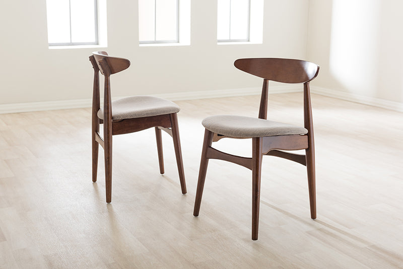 Baxton Studio Flora Mid-Century Modern Light Grey Fabric and "Oak" Medium Brown Finishing Wood Dining Chair