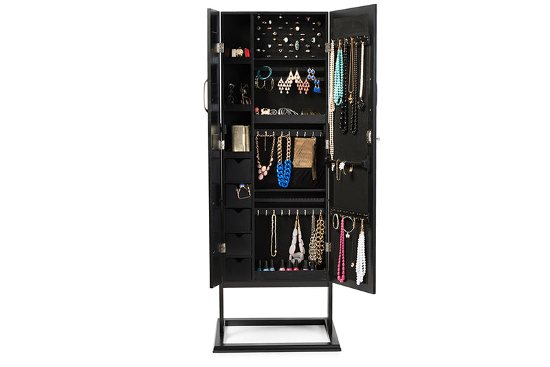 Baxton Studio Vittoria Black Finish Wood Square Foot Floor Standing Double Door Storage Jewelry Armoire Cabinet