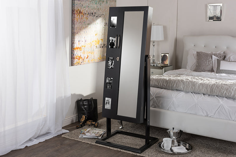 Baxton Studio Vittoria Black Finish Wood Square Foot Floor Standing Double Door Storage Jewelry Armoire Cabinet