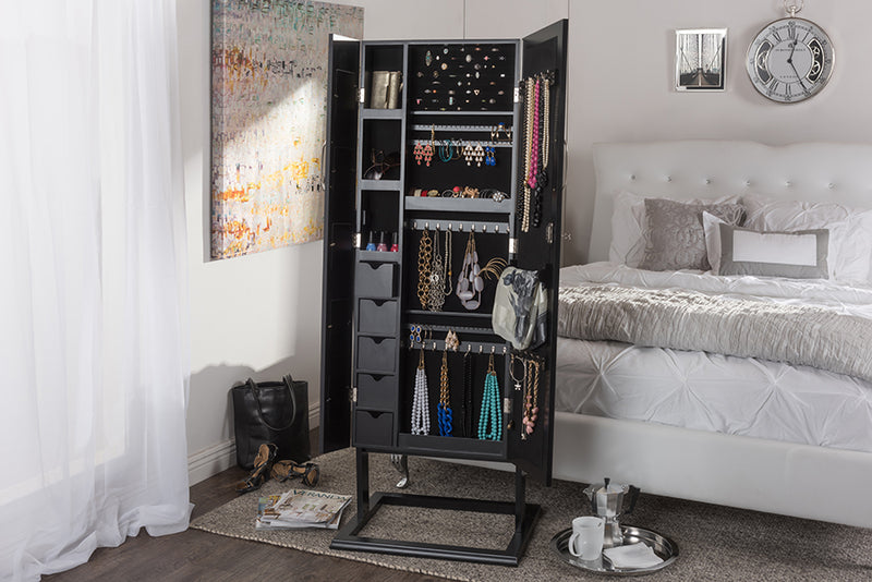 Baxton Studio Vittoria Black Finish Wood Square Foot Floor Standing Double Door Storage Jewelry Armoire Cabinet