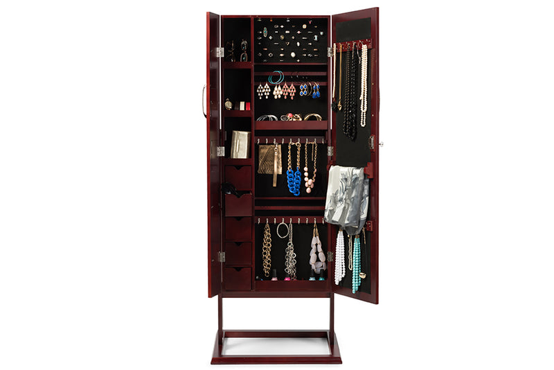Baxton Studio Vittoria Brown Finish Wood Square Foot Floor Standing Double Door Storage Jewelry Armoire Cabinet