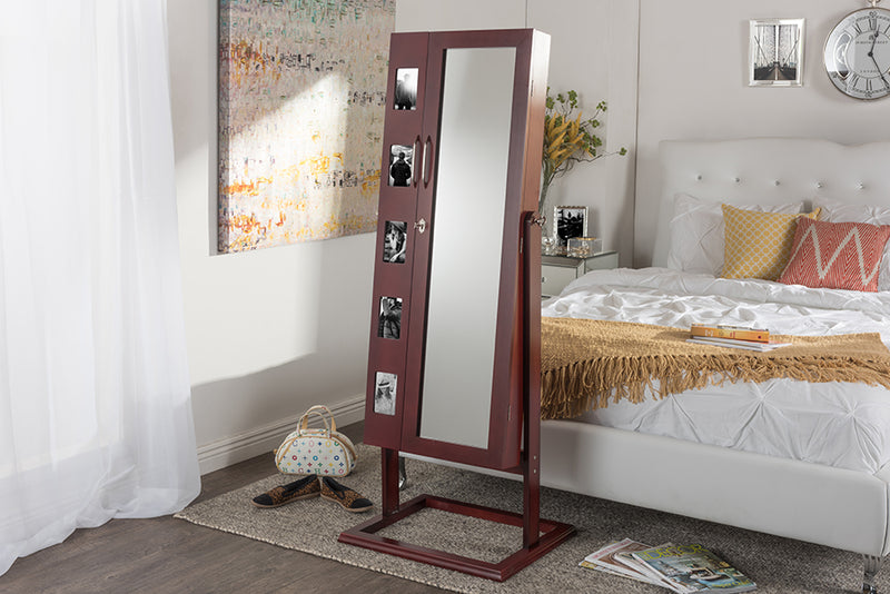 Baxton Studio Vittoria Brown Finish Wood Square Foot Floor Standing Double Door Storage Jewelry Armoire Cabinet