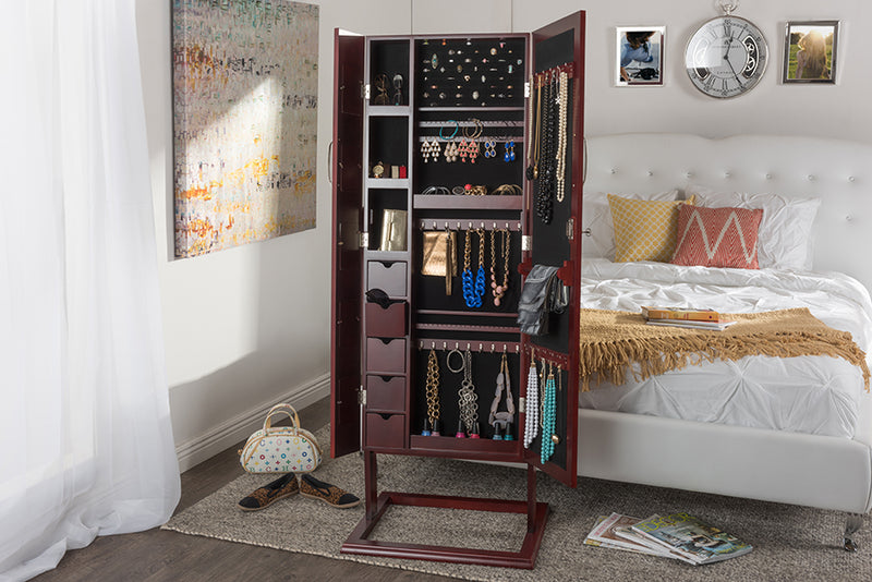 Baxton Studio Vittoria Brown Finish Wood Square Foot Floor Standing Double Door Storage Jewelry Armoire Cabinet