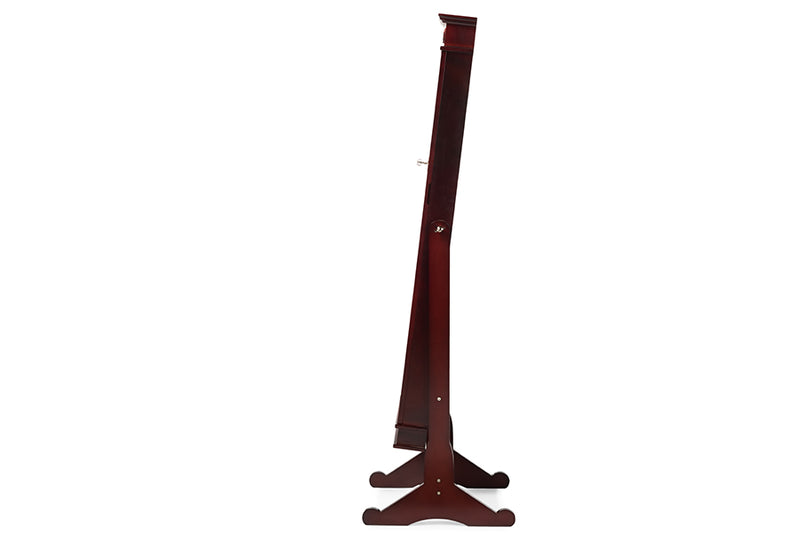 Baxton Studio Bimini Brown Finish Wood Crown Molding Top Free Standing Full Length Cheval Mirror Jewelry Armoire
