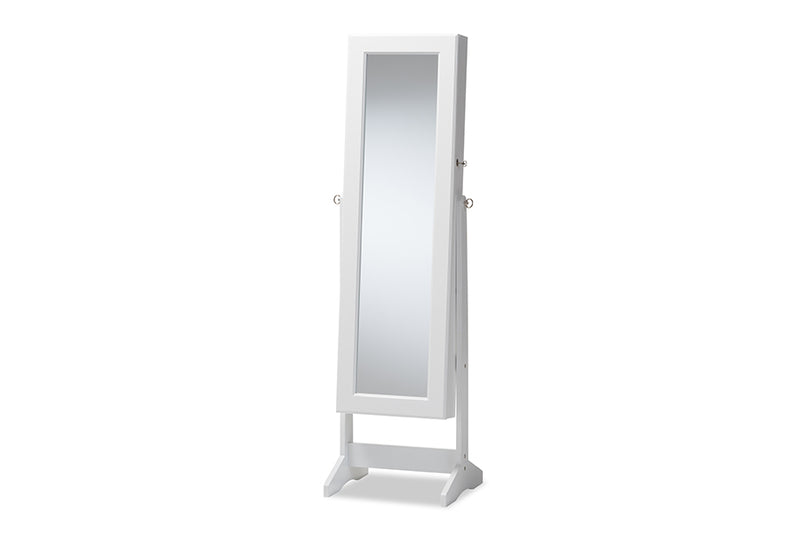Baxton Studio Alena White Finishing Wood Free Standing Cheval Mirror Jewelry Armoire