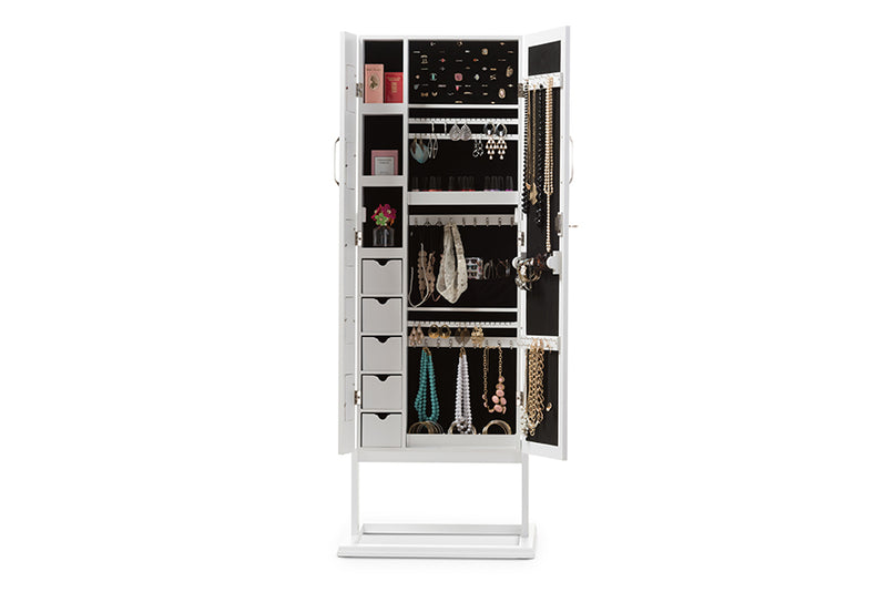 Baxton Studio Vittoria White Finish Wood Square Foot Floor Standing Double Door Storage Jewelry Armoire Cabinet