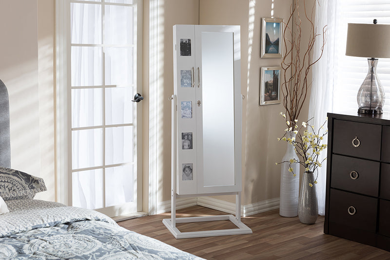 Baxton Studio Vittoria White Finish Wood Square Foot Floor Standing Double Door Storage Jewelry Armoire Cabinet