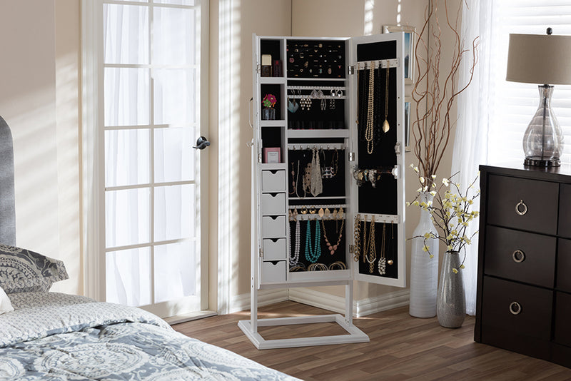 Baxton Studio Vittoria White Finish Wood Square Foot Floor Standing Double Door Storage Jewelry Armoire Cabinet