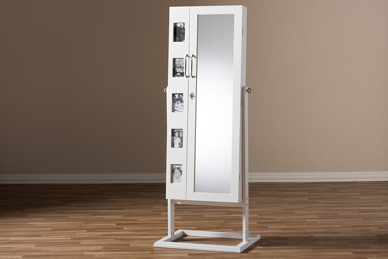 Baxton Studio Vittoria White Finish Wood Square Foot Floor Standing Double Door Storage Jewelry Armoire Cabinet