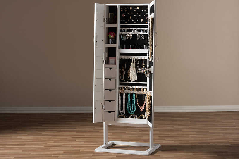 Baxton Studio Vittoria White Finish Wood Square Foot Floor Standing Double Door Storage Jewelry Armoire Cabinet