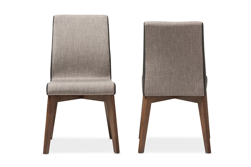 Baxton Studio Kimberly Mid-Century Modern Beige and Brown Fabric Dining Chair (Set of 2)