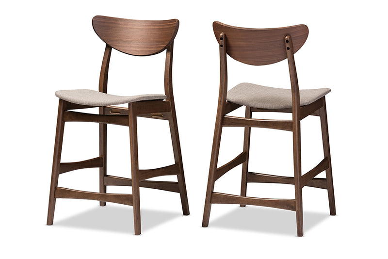 Baxton Studio Latina Mid-century Retro Modern Scandinavian Style Light Grey Fabric Upholstered Walnut Wood Finishing 24-Inches Counter Stool (Set of 2)