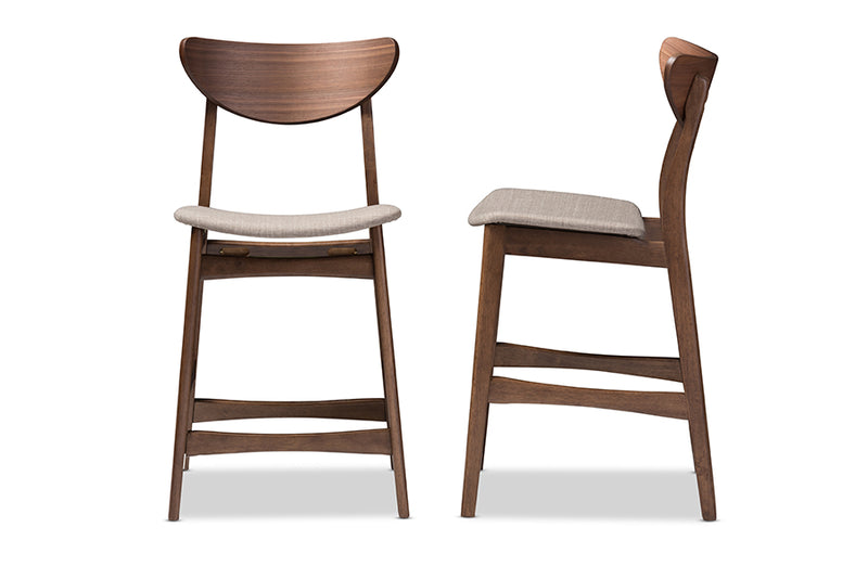 Baxton Studio Latina Mid-century Retro Modern Scandinavian Style Light Grey Fabric Upholstered Walnut Wood Finishing 24-Inches Counter Stool (Set of 2)