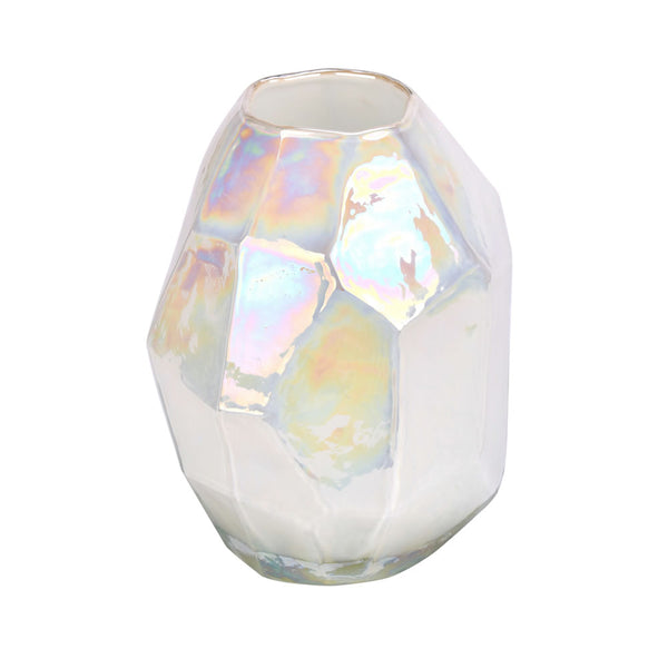 8" White Enamel Geo Glass Vase