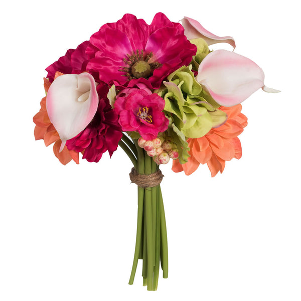 12" Poppy/Dahlia/with Pink Calla Bouquet