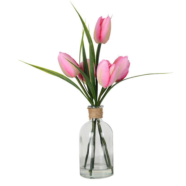 12" Pink Tulip in Glass Pot