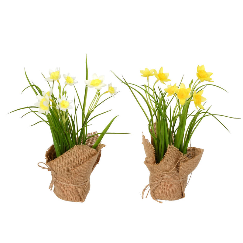 10" Yellow Daffodil Burlap Pot 2/set