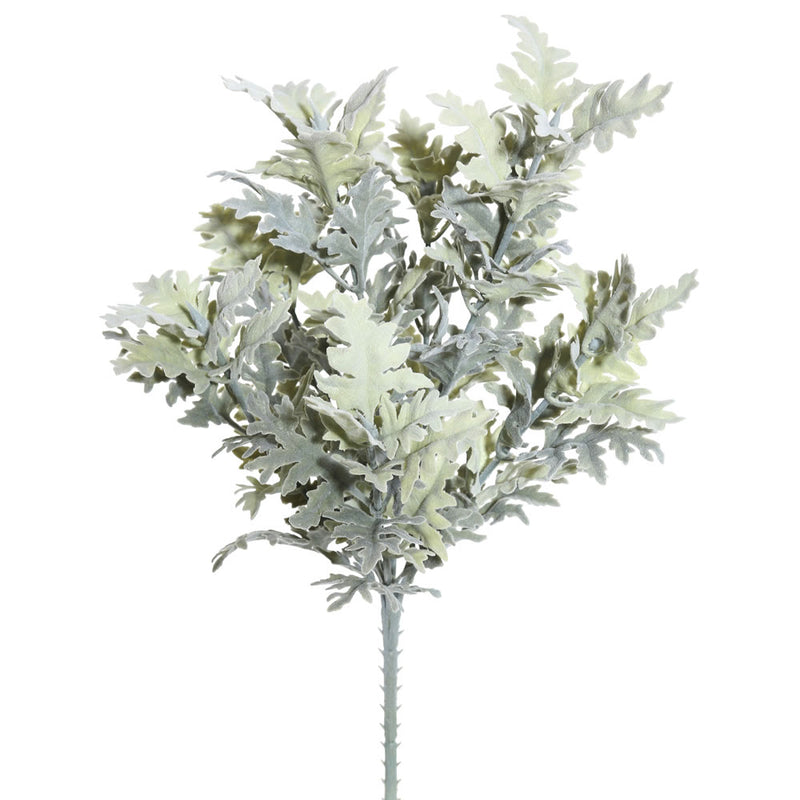 16" Green Flocked Dusty Miller Bush 2/pk