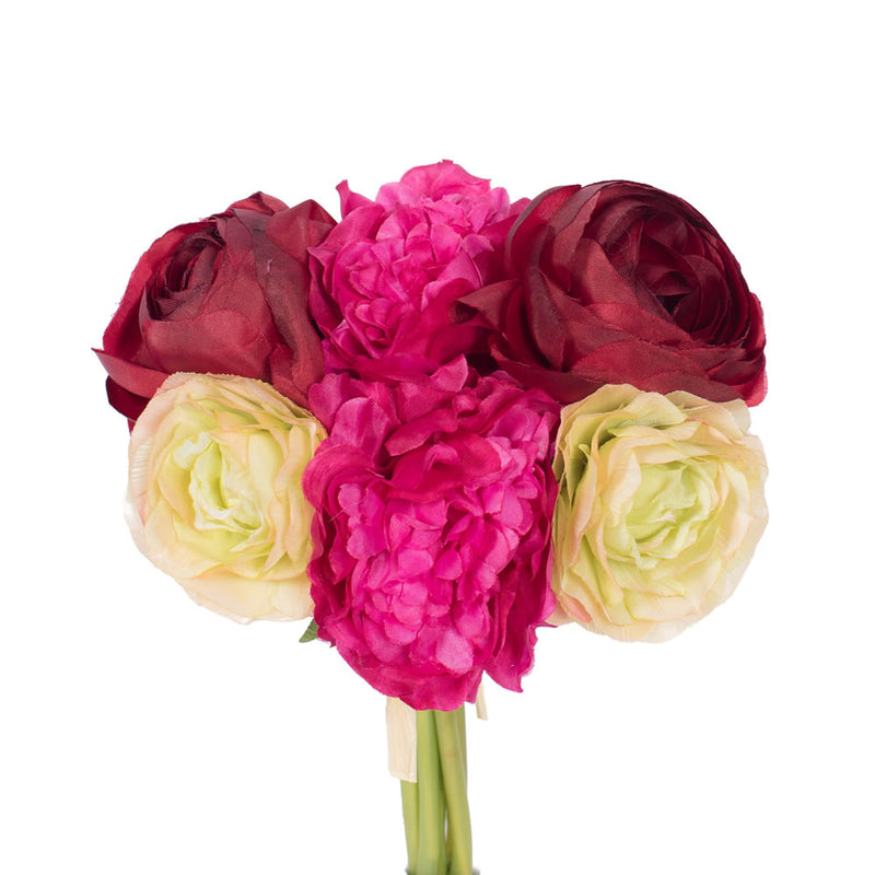 8"  Ranunculus/Peony Bunch-Bur/Fush/Grn