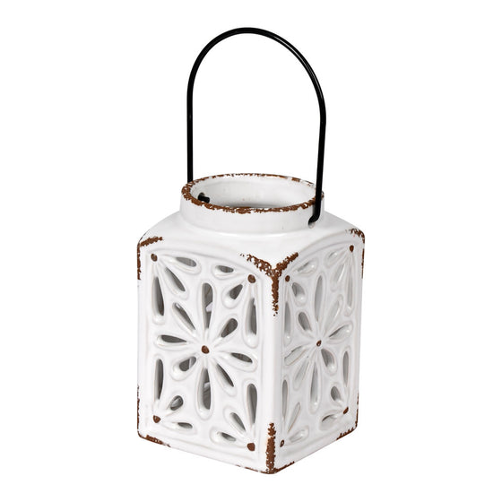 6.25" x 4" White Ceramic Candle Lantern