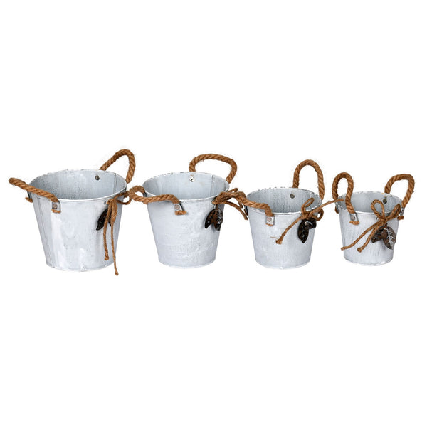 4-6" Tin Containers Burlap Handle Set/4