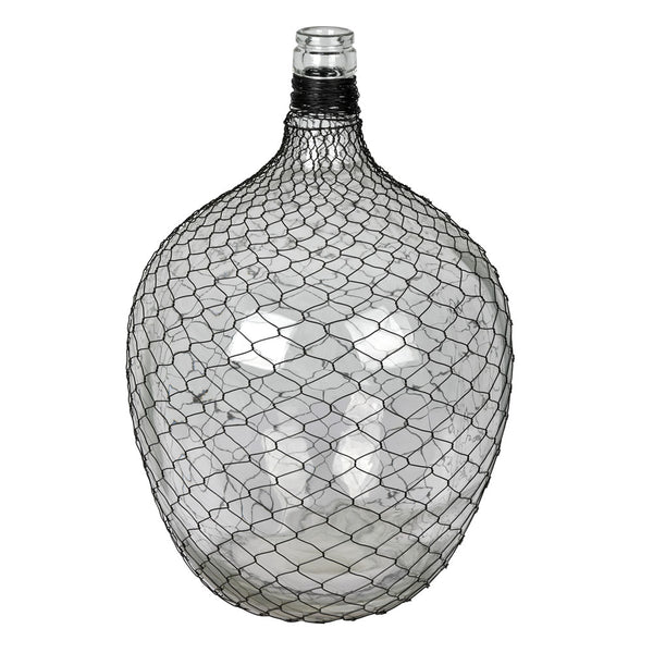 20" Glass Bottle with Black Chicken Wire