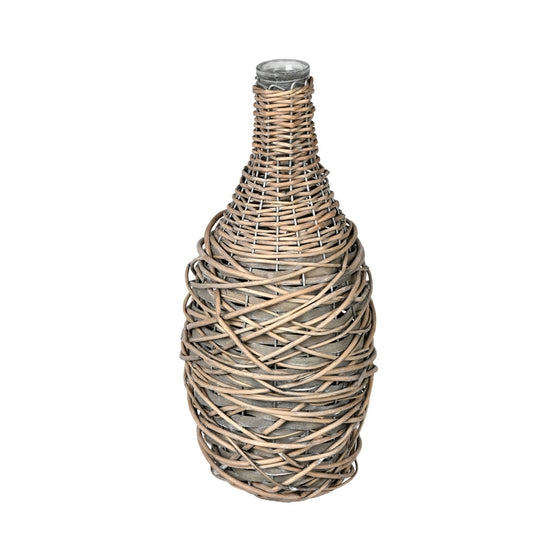 14" Glass Bottle with Wicker Sleeve