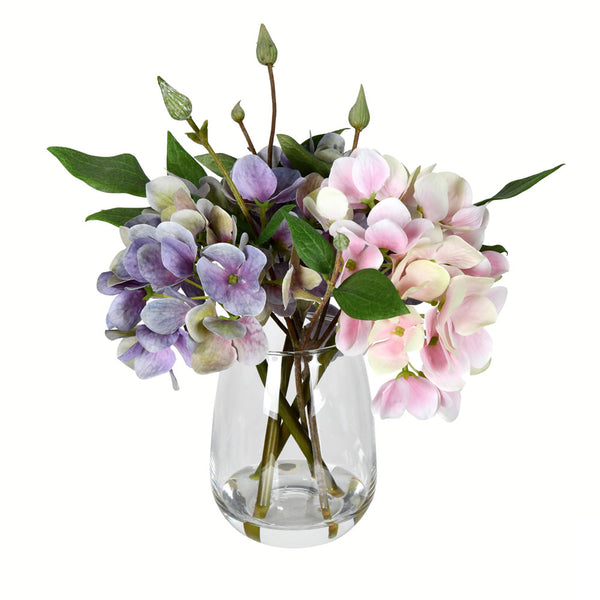 8" Light Pnk/Purp Hydrangea In Glass Pot