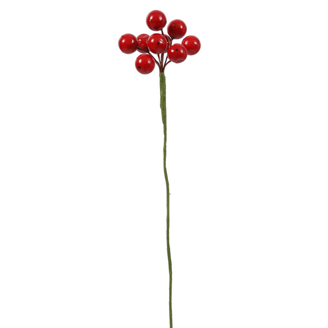 12mm x 9pc Red Berry Cluster 6" Stem