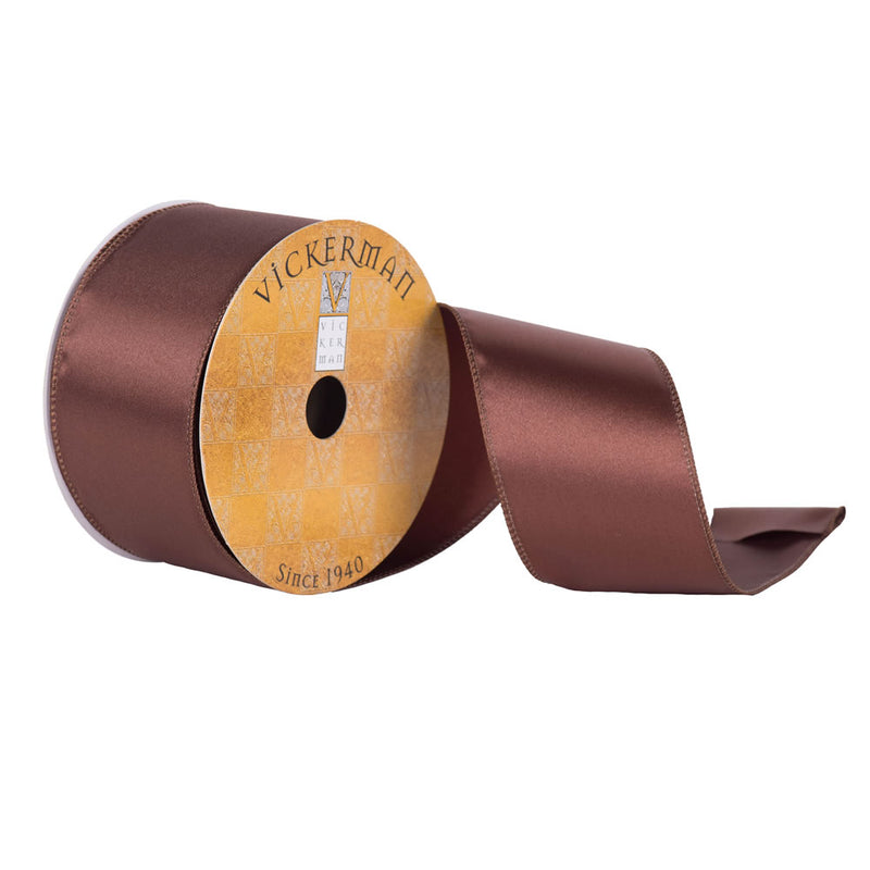 2.5" x 10yd Chocolate Satin Wired Edge