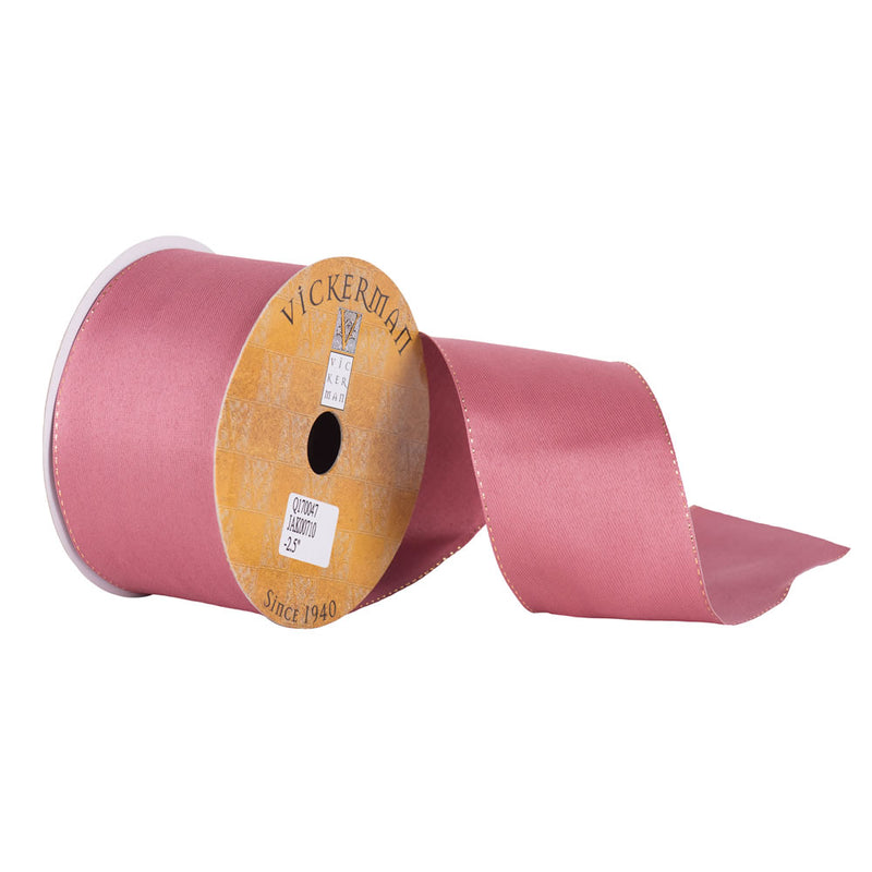 2.5" x 10 yd Dusty Rose Satin Wired