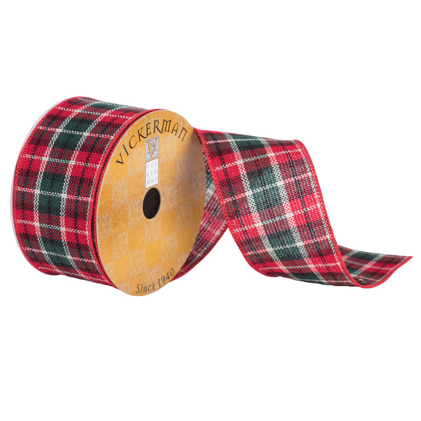 2.5" x 10yd Red Muslin Plaid Wired